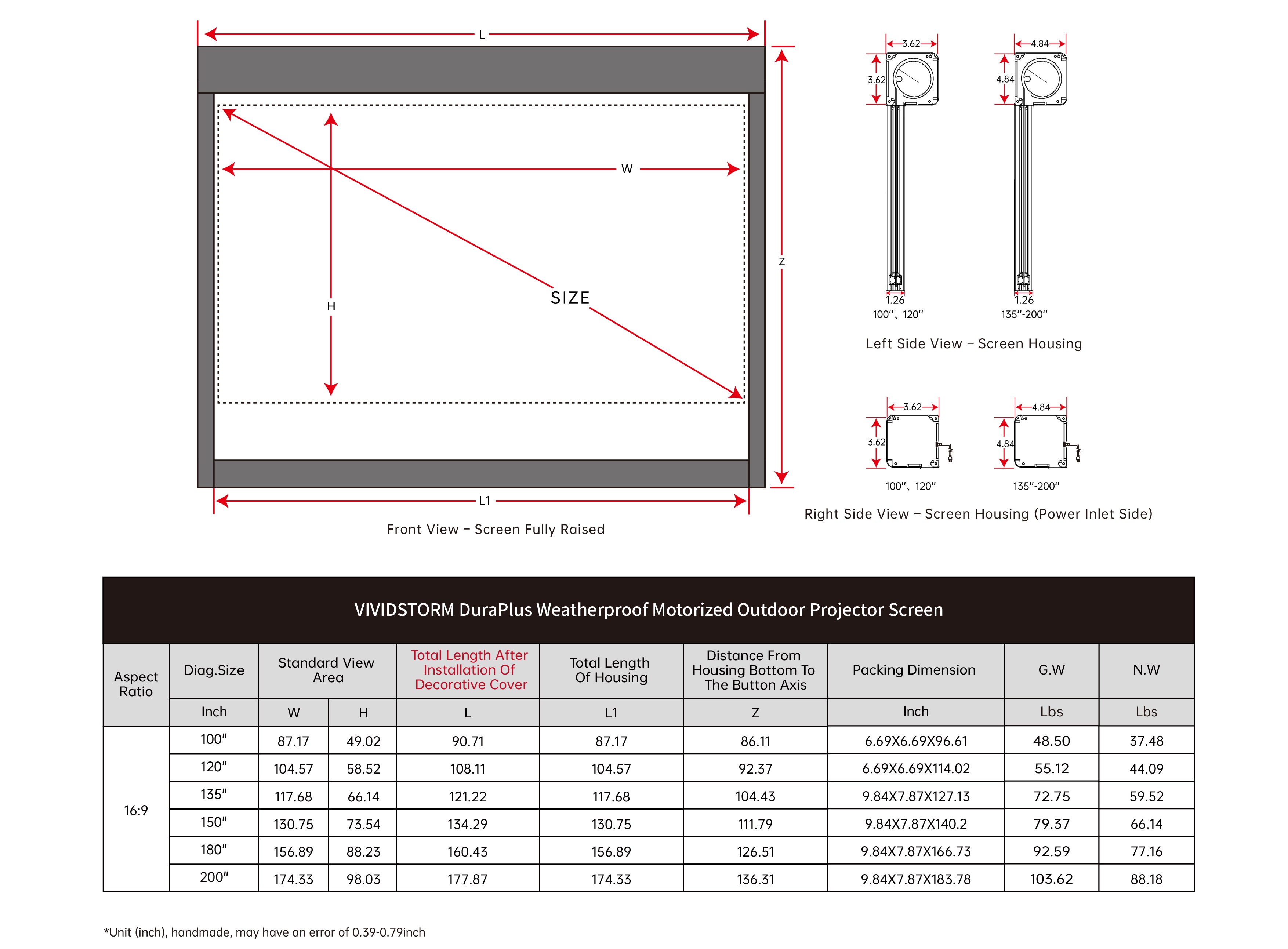 VIVIDSTORM DuraPlus Weatherproof Motorized Outdoor Projector Screen