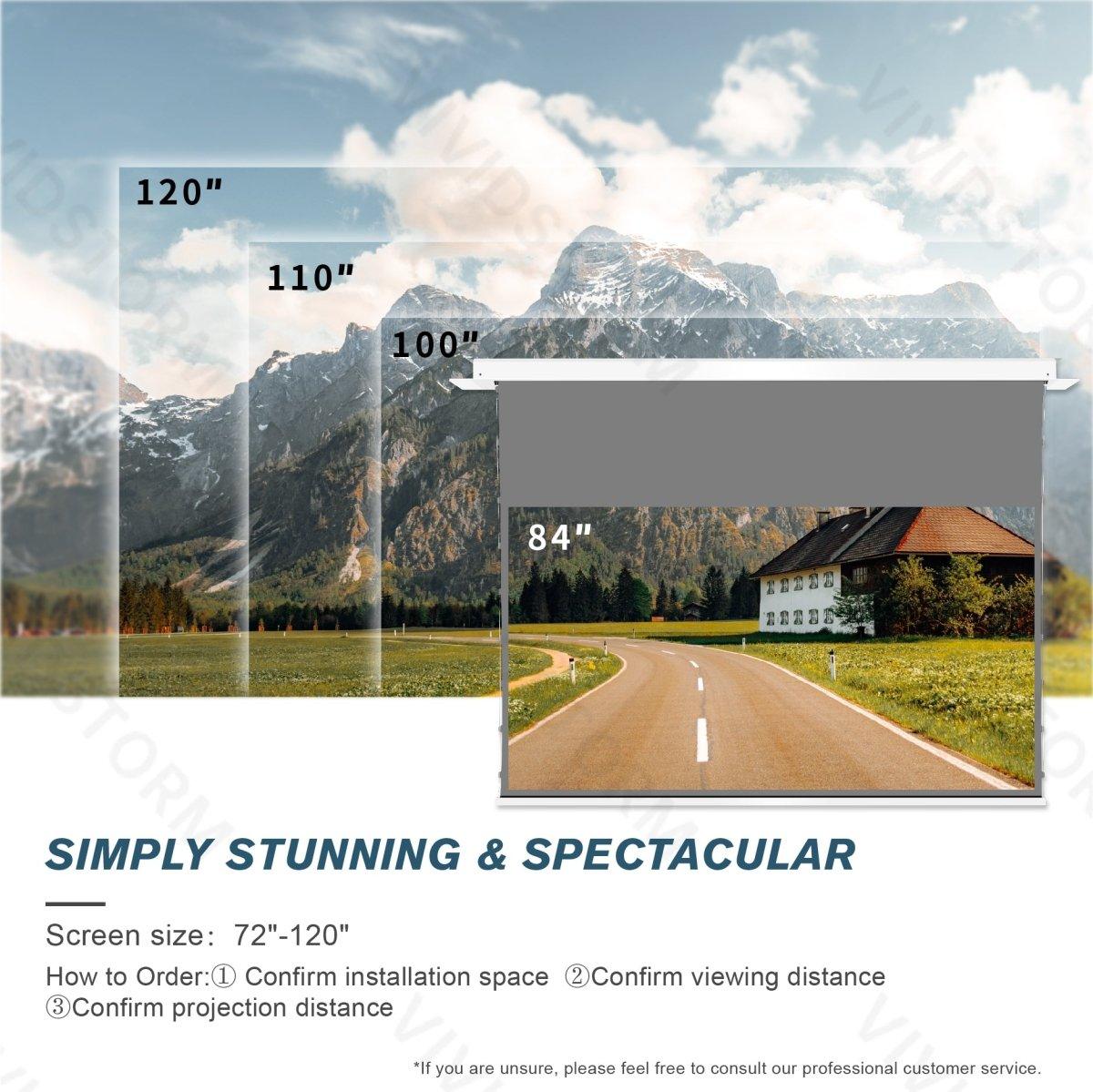 VIVIDSTORM PHANTOM  Recessed In-Ceiling Motorized Tension Obsidian Long Throw ALR Projector screen