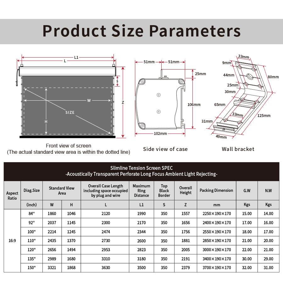 VIVIDSTORM ALR P Slimline Motorized Tension Obsidian Long Throw ALR Perforated Projector Screen
