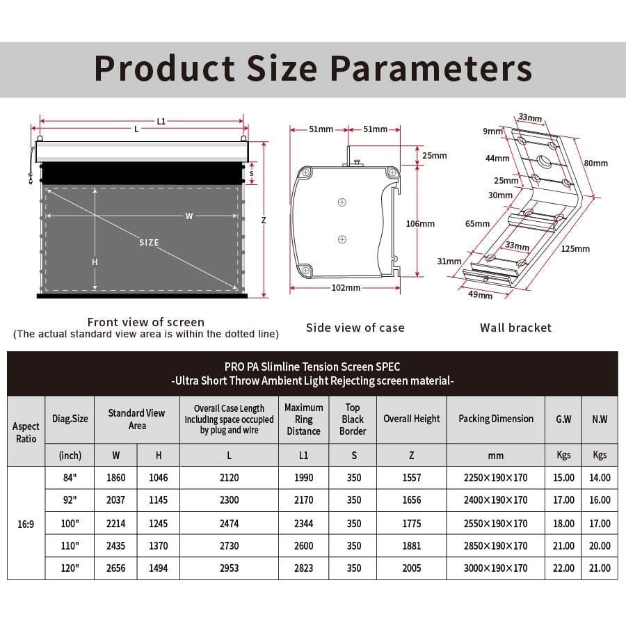 VIVIDSTORM PRO PA Slimline Motorized Tension UST ALR Projector screen
