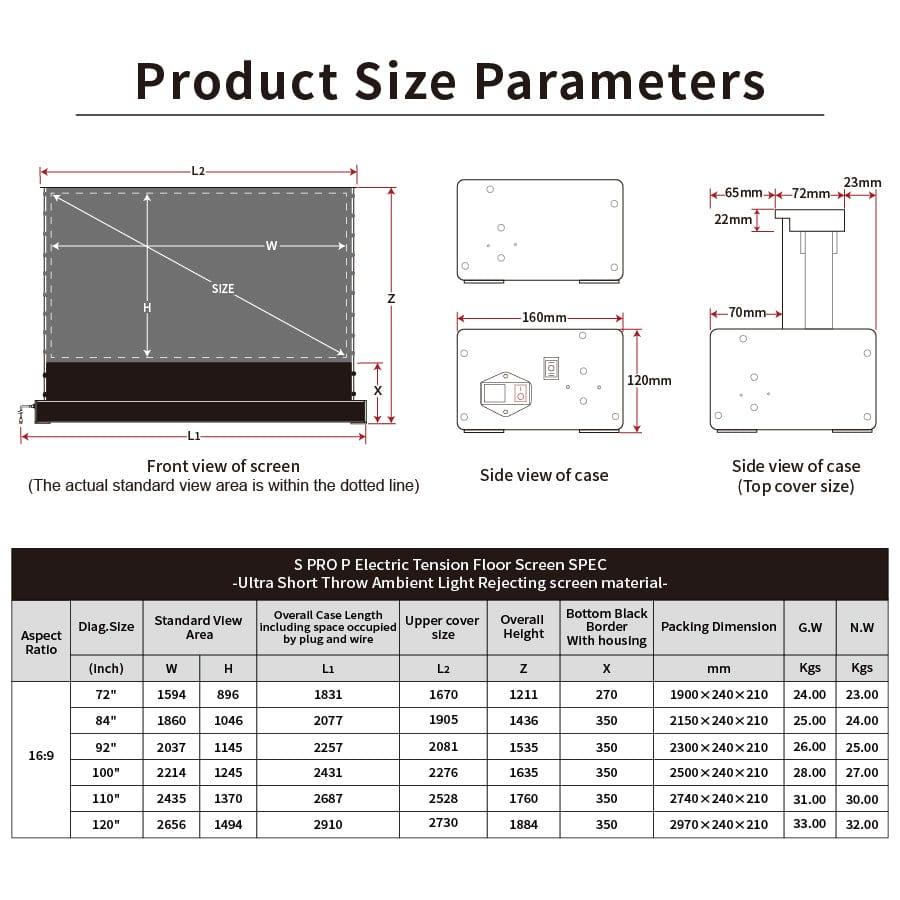 VIVIDSTORM S PRO P Motorized Tension Floor Rising UST ALR Perforated Projector screen